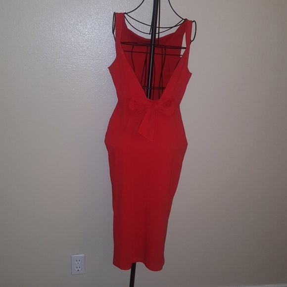 Asos red deep V back dress - Picture 2 of 4